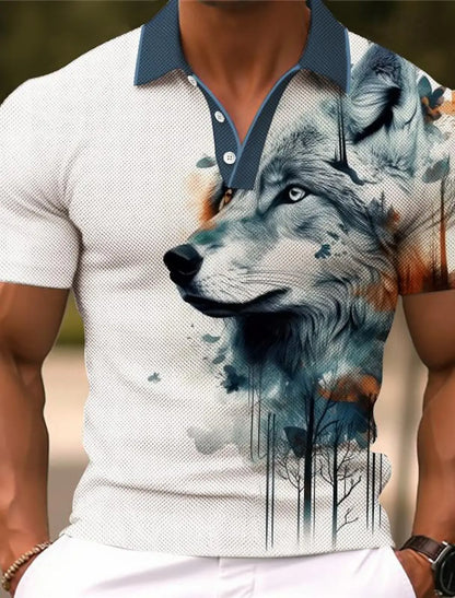 Animal Lion Men's Sportswear Printed Polo Shirt Outdoor Work Streetwear Short Sleeve Black Red Summer Spring Lapel Polo Shirt