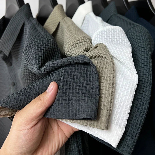 2025 Summer New Men's Lop-up Hollow Short-sleeved Polo Tee Shirt Ice Silk Breathable Business Fashion T-Shirt Male Brand Clothes
