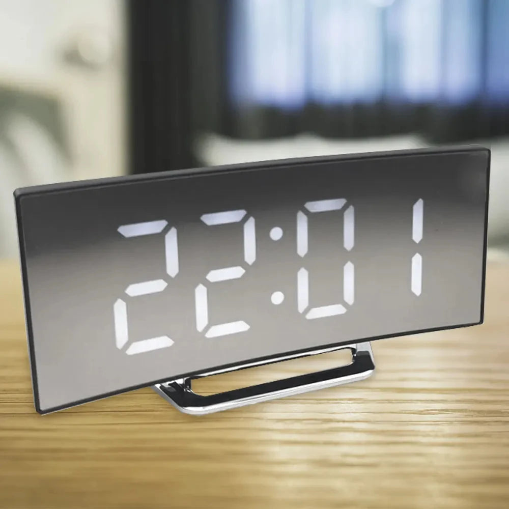 Electronic Alarm Clock Noiseless Design Digital LED Large Display Mirror Electronic Clock
