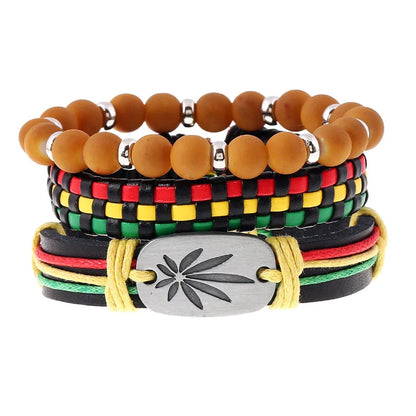 ZORCVENS 3 pcs/set Handmade Woven Leather Bracelet for Men, Vintage Braided Jewelry Gift, Evil Eye Bracelets Bangles