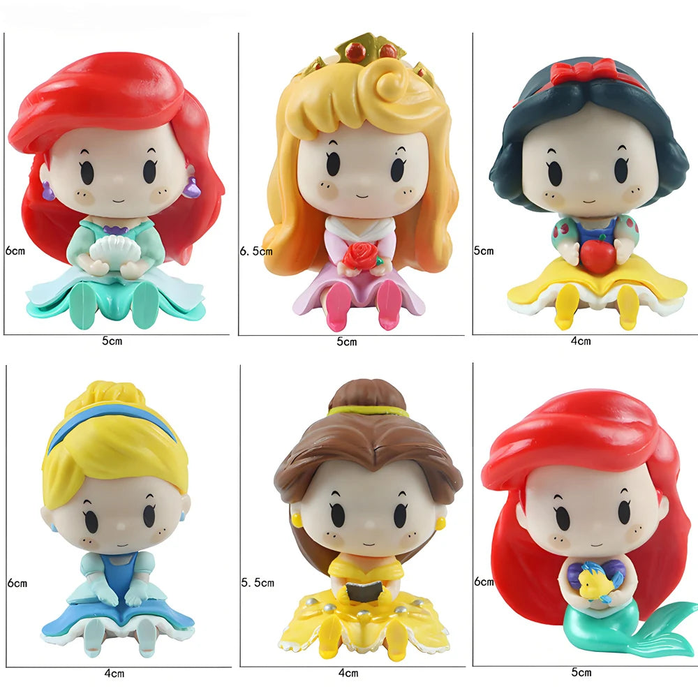 6 Pcs/Set Kawaii Fairy Tale Princess Snow White Cinderella Vinyl Bell Ariel Action Figure Model Toys Girls Gift