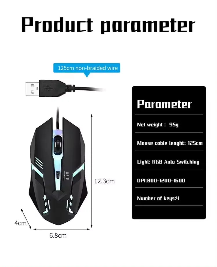 1 PC ITLY M01 Sports LED Luminous Backlit USB Wired Gaming Mouse for Desktop PC Laptop Office Computer Gaming Mouse