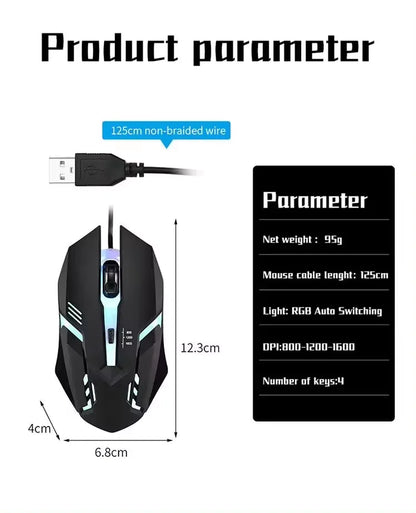 1 PC ITLY M01 Sports LED Luminous Backlit USB Wired Gaming Mouse for Desktop PC Laptop Office Computer Gaming Mouse