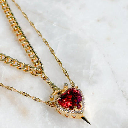 2025 2PCS Heart & Sword Zircon Pendant Necklace – Silver/Gold Plated Couple Jewelry
