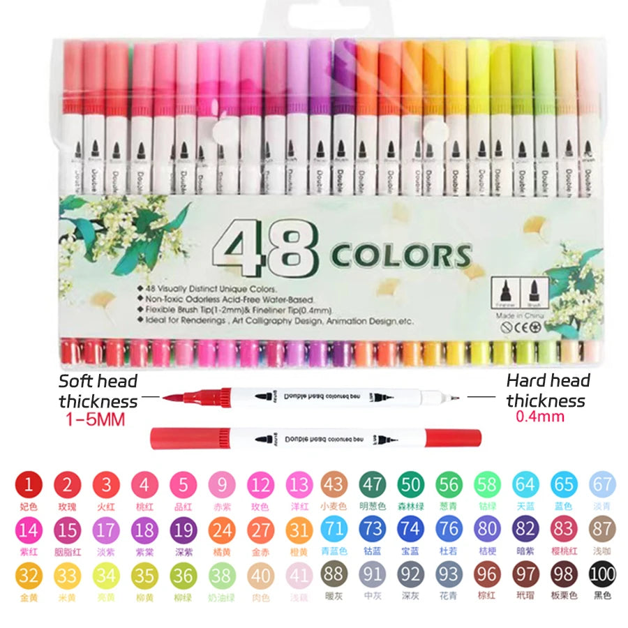 12-262 Colores Double Pen Tip Markers Brush Pens Set Painting Highlighter School Art Supplies for Artist Stationery