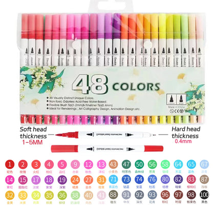 12-262 Colores Double Pen Tip Markers Brush Pens Set Painting Highlighter School Art Supplies for Artist Stationery