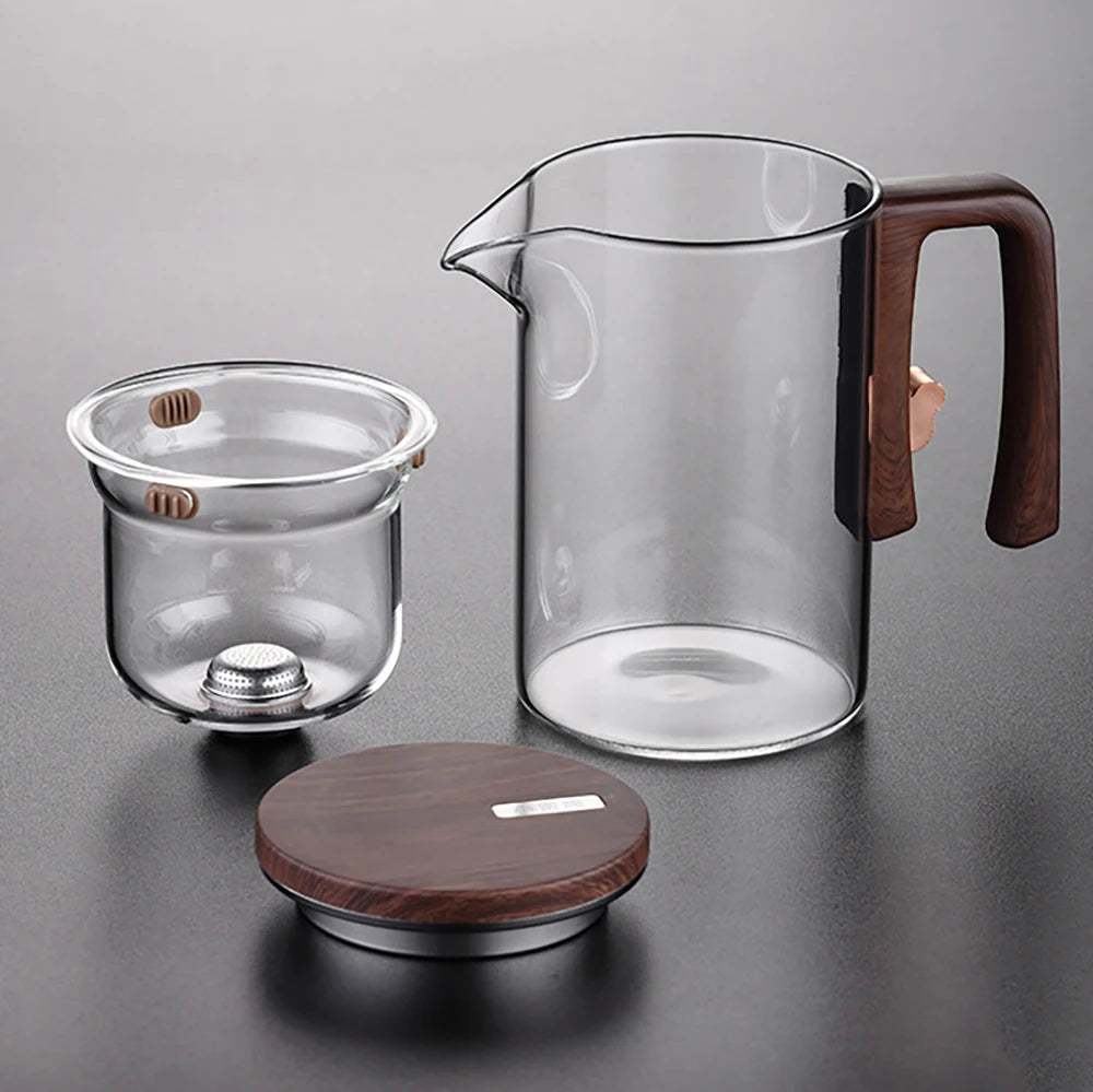 NEW 2025 Glass Tea Pot Kettle Infuser 520ML/720ML Teapot Water Separation Inner Magnet One Click Magnetic Switch Tea Filtration Cup Set