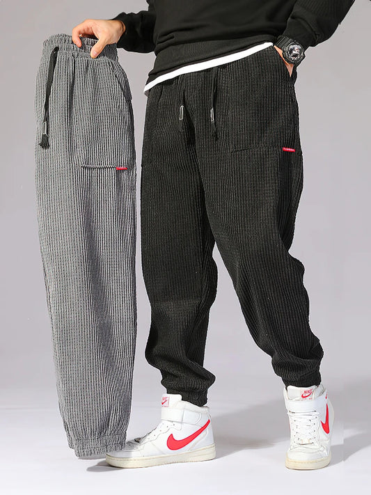 Baggy Corduroy Sweatpants Men Solid Color Casual Autumn Winter Tech Fleece