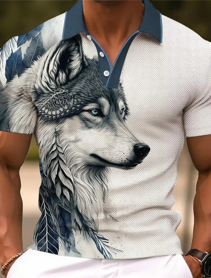 Animal Lion Men's Sportswear Printed Polo Shirt Outdoor Work Streetwear Short Sleeve Black Red Summer Spring Lapel Polo Shirt