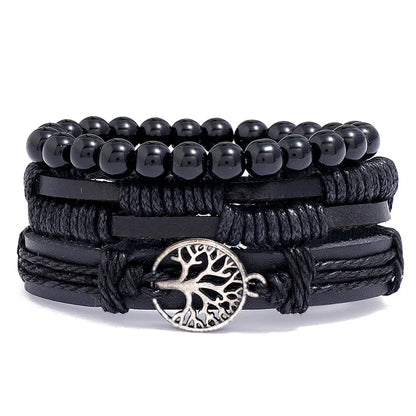 ZORCVENS 3 pcs/set Handmade Woven Leather Bracelet for Men, Vintage Braided Jewelry Gift, Evil Eye Bracelets Bangles