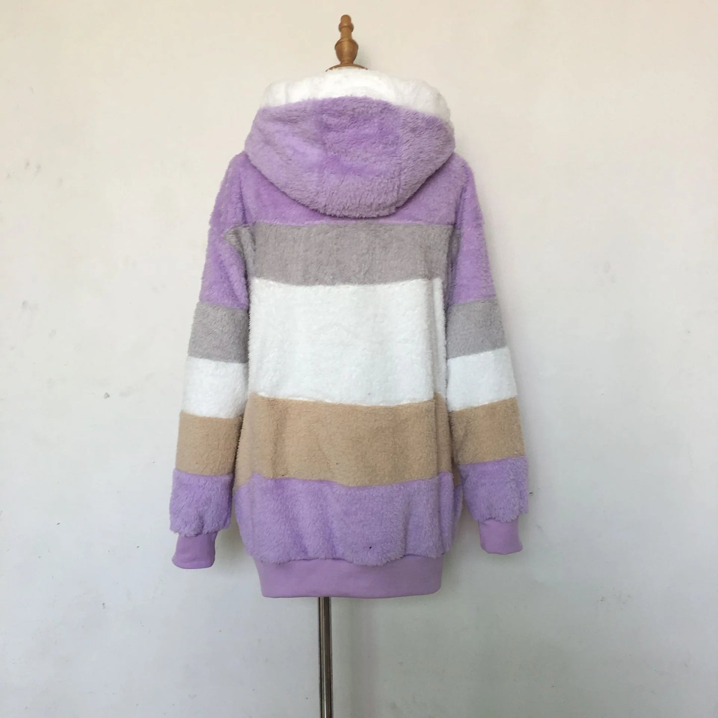 New Autumn Winter Warm Plush Pocket Hooded Streetwear Loose Lady Outerwear Coat