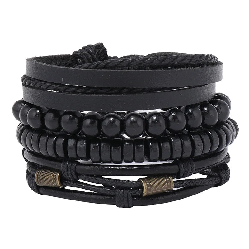 ZORCVENS 3 pcs/set Handmade Woven Leather Bracelet for Men, Vintage Braided Jewelry Gift, Evil Eye Bracelets Bangles