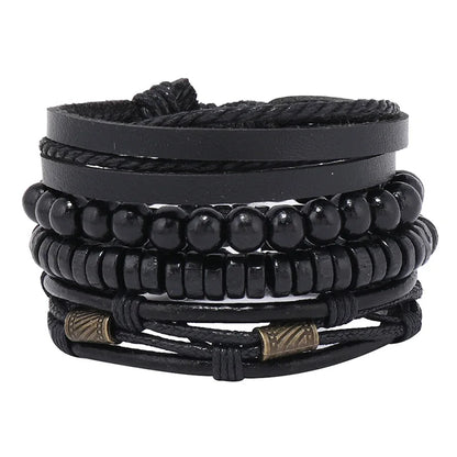 ZORCVENS 3 pcs/set Handmade Woven Leather Bracelet for Men, Vintage Braided Jewelry Gift, Evil Eye Bracelets Bangles