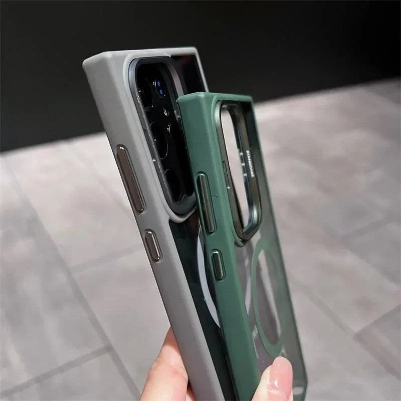 For Magsafe Hidden Holder Clear Case For Samsung Galaxy S25 S24 Ultra S22 Plus S23 FE Shockproof Magnetic Wirelesss Charge Cover