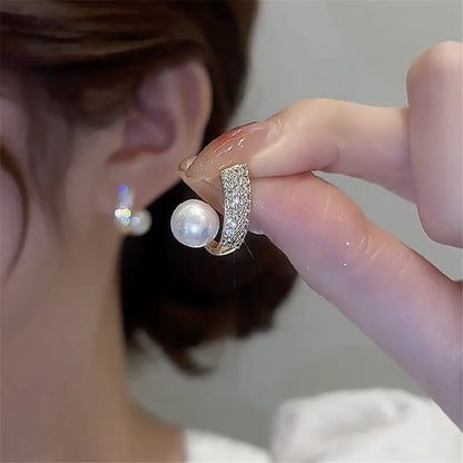 2025 New Simple Temperament Circle Pearl Earrings Fashion Small Versatile Earrings Women's Jewelry