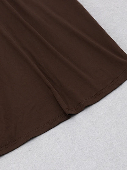 Turtleneck Mesh Patchwork Folds Bodycon Dress Elegant Brown Long Sleeve Draped Maxi Dress Celebrity Party Club Dresses