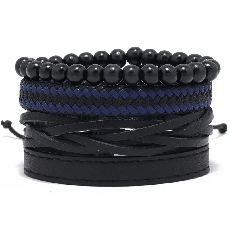 ZORCVENS 3 pcs/set Handmade Woven Leather Bracelet for Men, Vintage Braided Jewelry Gift, Evil Eye Bracelets Bangles