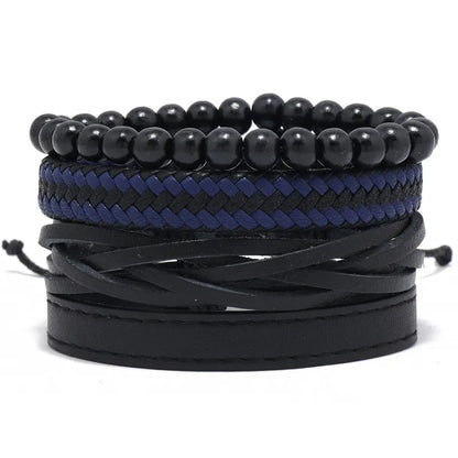 ZORCVENS 3 pcs/set Handmade Woven Leather Bracelet for Men, Vintage Braided Jewelry Gift, Evil Eye Bracelets Bangles