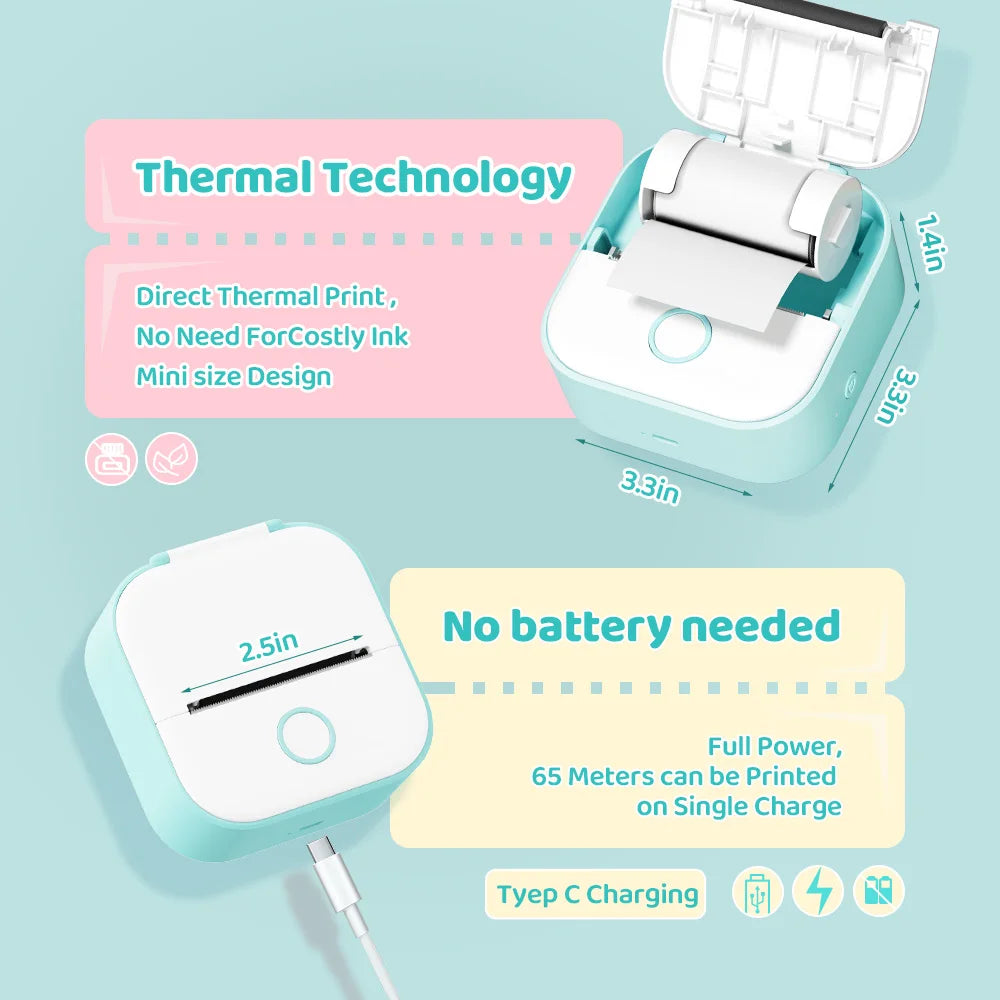 Phomemo T02 Mini Thermal Printer Wireless Mini Pocket Printer, Adhesive Sticker Printer for DIY, Journal, Student Birthday Gift