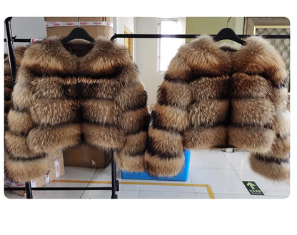 Super Hot Winter Women Luxury Thick Real Raccoon Fur Coat Natural Fox Fur Jacket Plus Size Furry Jackets Female Vest