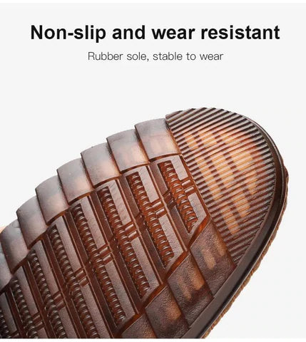 Men Leather Slip On Loafer Summer Fashion Slipper Casual Slip-on Loafers  Breathable Soft Sole Leather Shoes