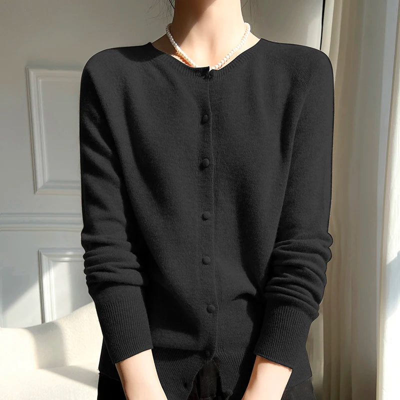 WinvyNee Women 100% Wool Cardigans Sweater Solid Casual Warm Outerwear Knitwear Tops  Autumn Winter Women Clothing B1263018