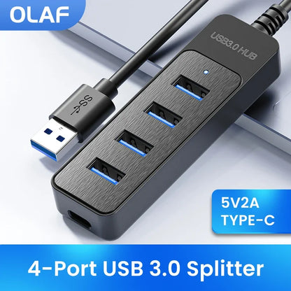 USB 3.0 Hub – 4-Port High-Speed Splitter, Multi USB Expander, Type-C Adapter