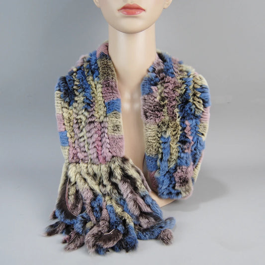 2025 New Winter Women Real Rex Rabbit Fur Tassel Scarves Ladies