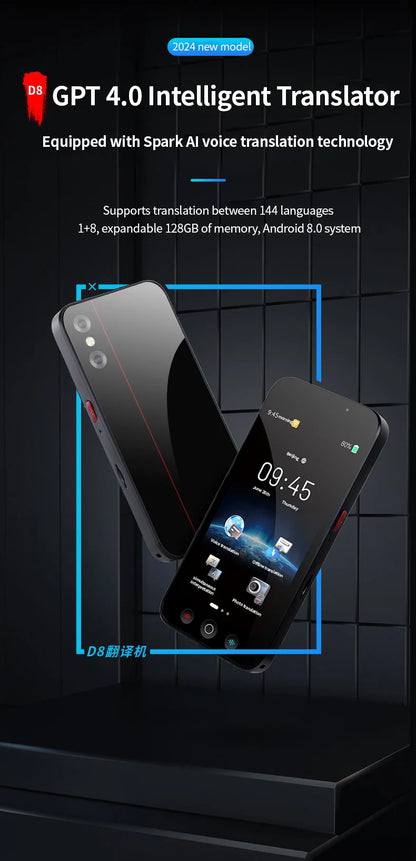 D8 2000mAh Smart Translator – Real-time voice & photo translation in 144 languages. Portable, powerful, and easy to use!