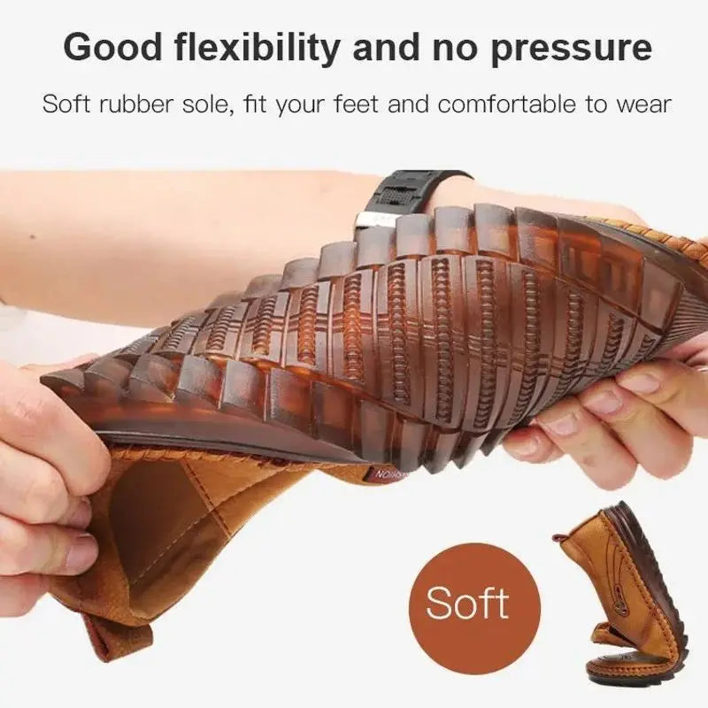 Men Leather Slip On Loafer Summer Fashion Slipper Casual Slip-on Loafers  Breathable Soft Sole Leather Shoes