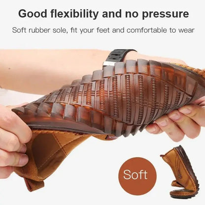 Men Leather Slip On Loafer Summer Fashion Slipper Casual Slip-on Loafers  Breathable Soft Sole Leather Shoes