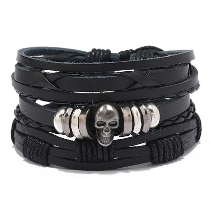 ZORCVENS 3 pcs/set Handmade Woven Leather Bracelet for Men, Vintage Braided Jewelry Gift, Evil Eye Bracelets Bangles