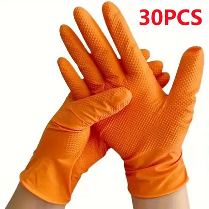 Heavy Duty Orange Nitrile Gloves 8Mil Industrial Disposable Gloves with Diamond Textured Grip