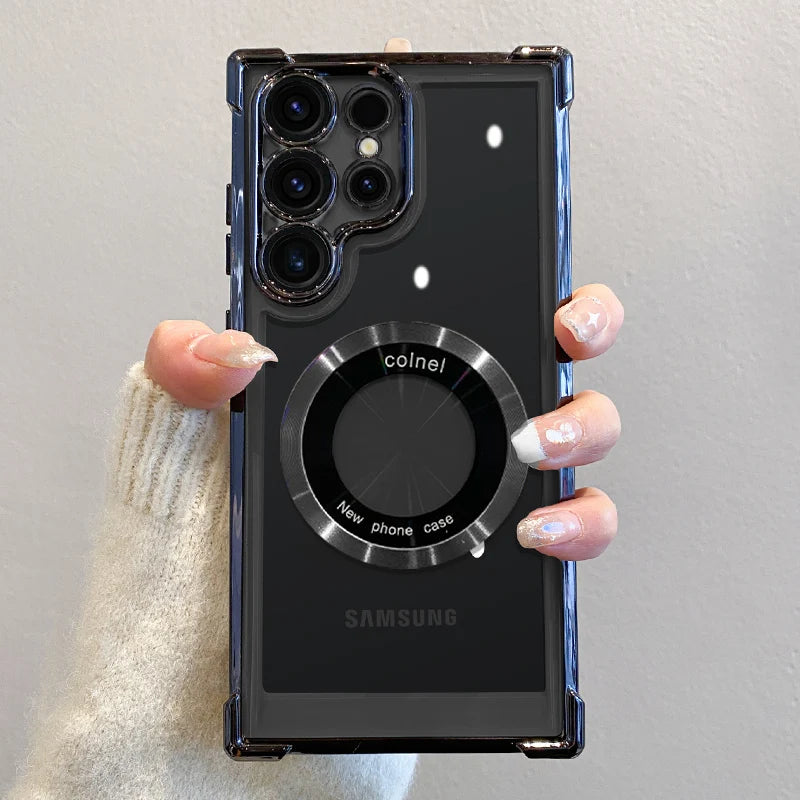 Luxury Plating Magnetic Wireless Charge Case For Samsung S25 S24 Ultra S23 FE S22 Plus S21 Note 20 Clear Lens Protection Cover