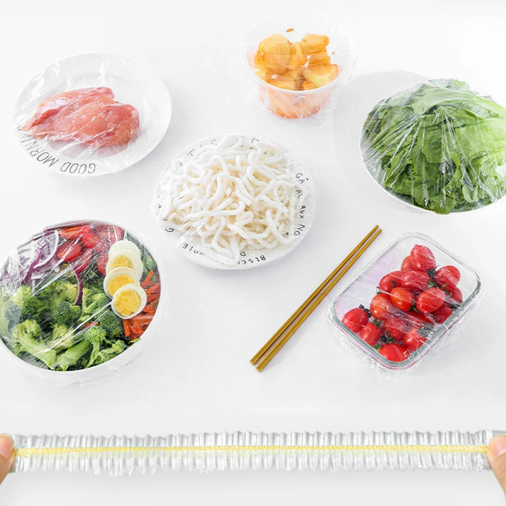 50/500PCS Disposable Elastic Food Covers – Plastic Stretch Wrap for Kitchen Storage