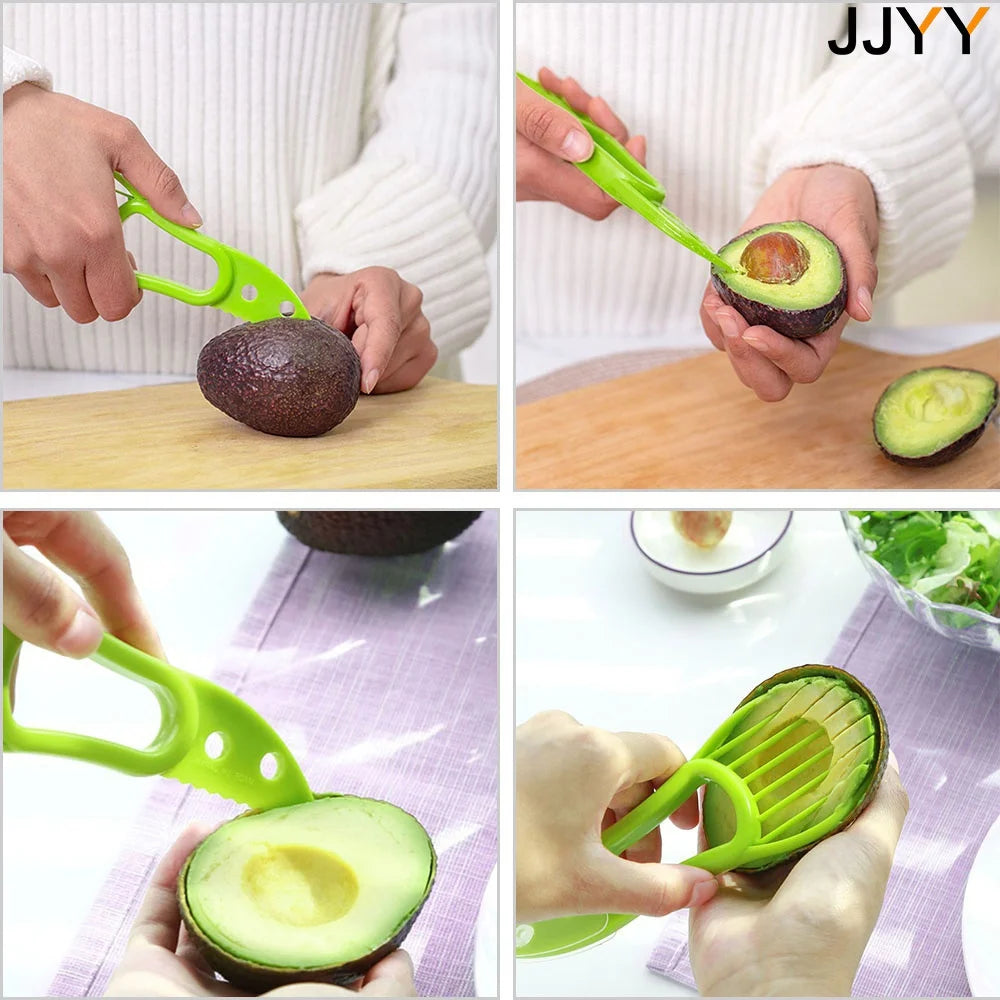JJYY 3-in-1 Avocado Slicer Shea Butter Fruit Peeler Pulp Separator Plastic Knife Kitchen Vegetable Tool