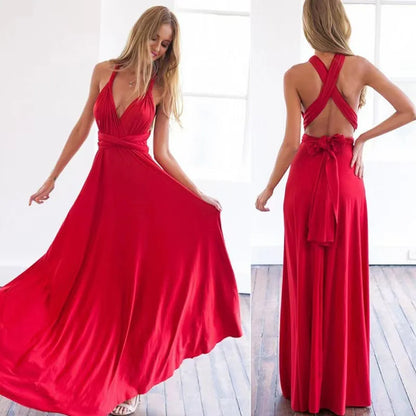 Women Multiway Wrap Convertible Boho Maxi Club Red Dress Bandage Long Dress Party Bridesmaids Infinity Robe Longue Femme