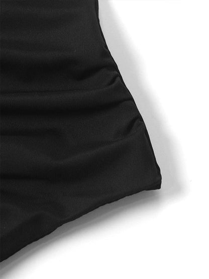 Mini Dress Women Summer New Black Sleeveless Strap Backless Folds Bodycon Split Dress Streetwear Elegant Party A-LINE Dress