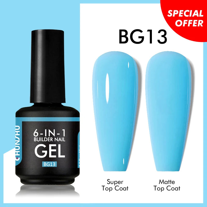 CHUNSHU 6 IN 1 Extension Gel 15ML Builder Nail Gel In A Bottle Semi Permanent Rubber Base Coat Self-leveling UV Construction Gel