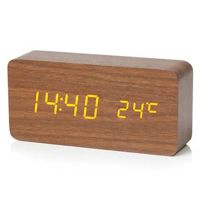 Wooden Digital Alarm Clock, LED Alarm Clock with Temperature Desk Clocks for Office