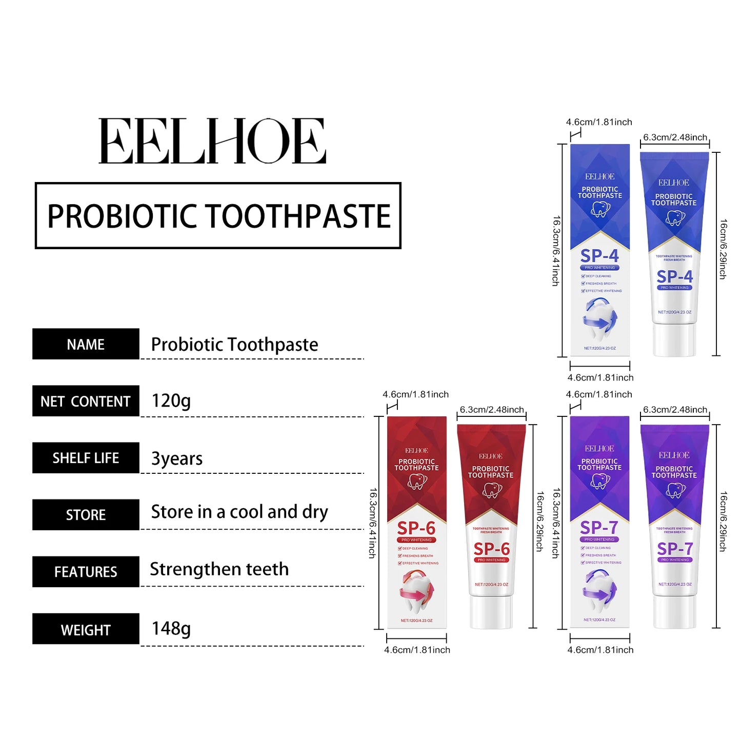 120g Probiotic Toothpaste SP-7 Whitens Teeth Removes Yellow Stains Tooth Whitening Agent Oral Hygiene Cleans and Freshens Breath