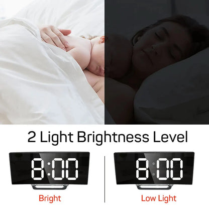 Electronic Alarm Clock Noiseless Design Digital LED Large Display Mirror Electronic Clock