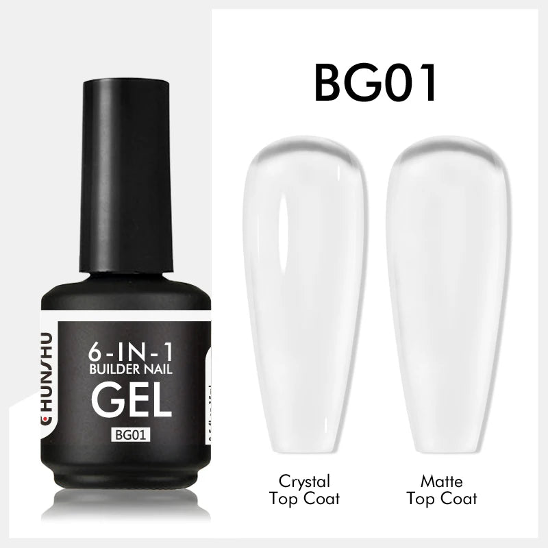 CHUNSHU 6 IN 1 Extension Gel 15ML Builder Nail Gel In A Bottle Semi Permanent Rubber Base Coat Self-leveling UV Construction Gel