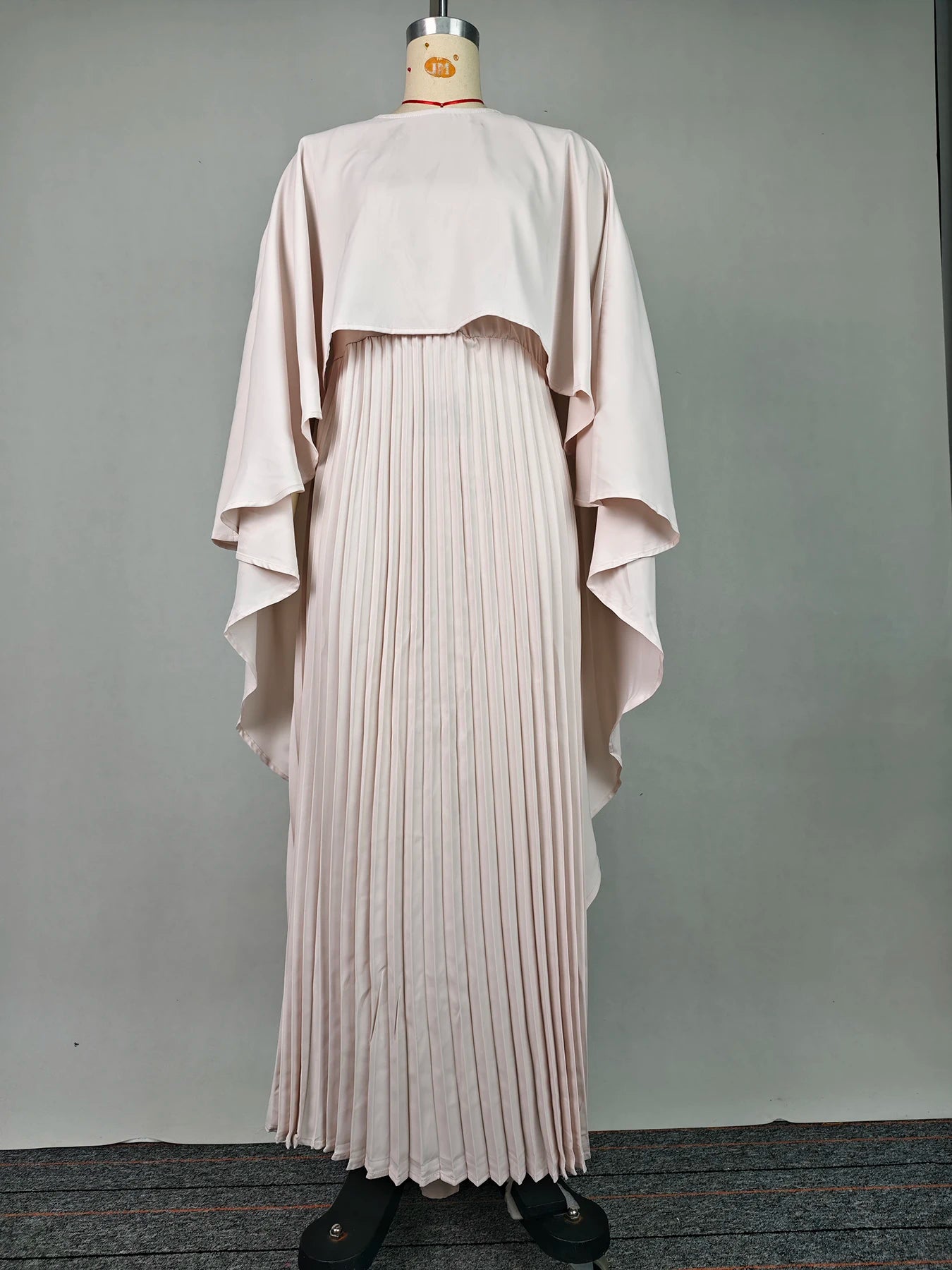 Yeezzi Women's Fashion Cape Sleeves High-Low Pleated Maxi Dresses  New Autumn Solid Color O-Neck Elegant Party Evening Dress