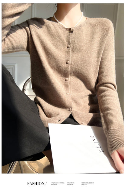 WinvyNee Women 100% Wool Cardigans Sweater Solid Casual Warm Outerwear Knitwear Tops  Autumn Winter Women Clothing B1263018