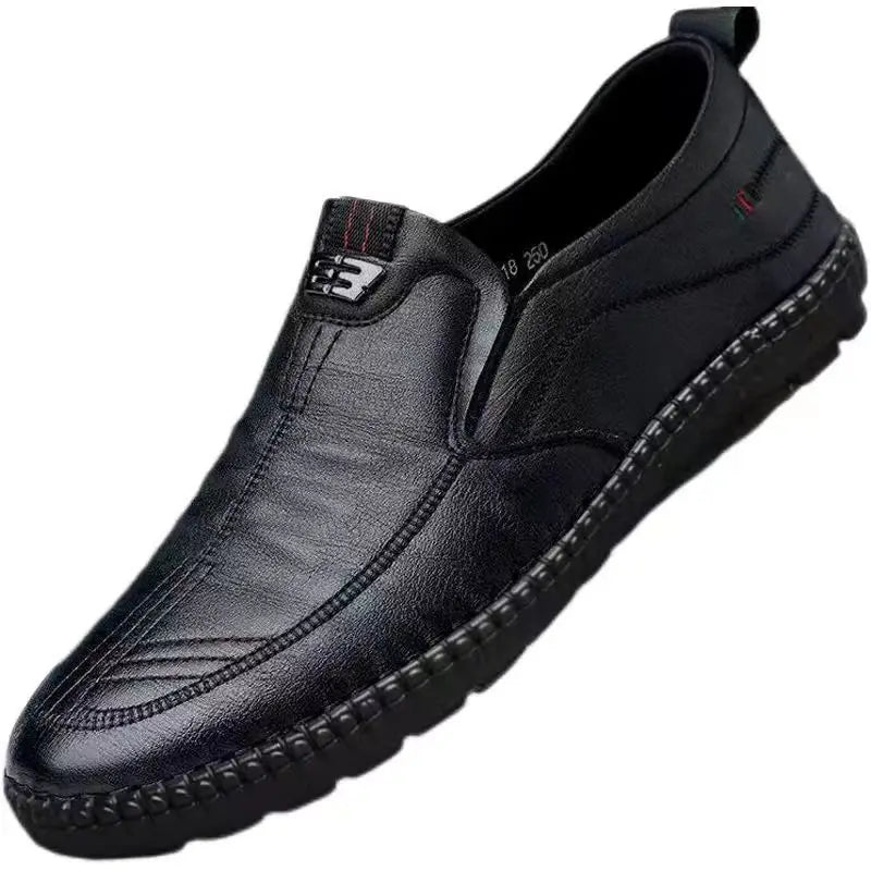 Men's Leather Loafers Non Slip Walking Flats Breathable Outdoor Slip on Casual Shoes
