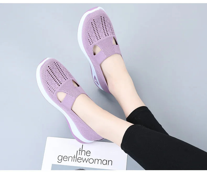 Women's New Summer Shoes Mesh Breathable Sneakers Light Slip on Flat Platform Casual Shoes