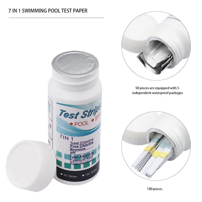 50/100pcs 7 in 1 Swimming Pool PH Test Paper Chlorine PH Value Alkalinity Hardness Test Strip PH Tester Pool Cleaner