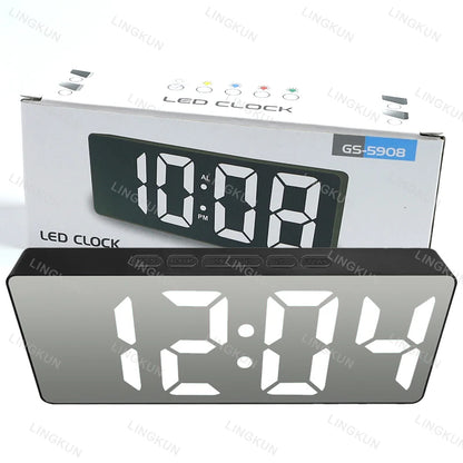 Electronic Alarm Clock Noiseless Design Digital LED Large Display Mirror Electronic Clock