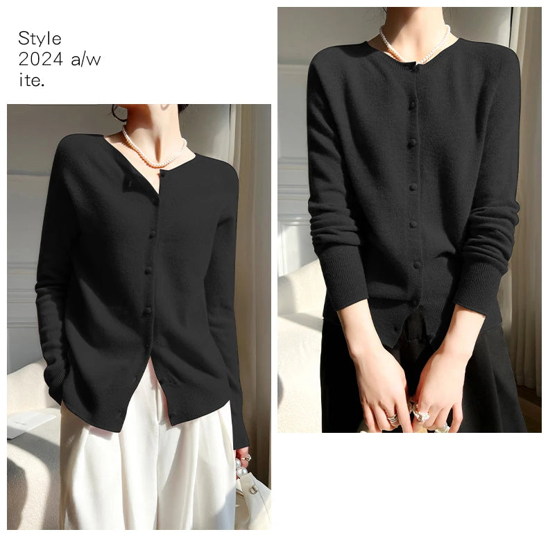 WinvyNee Women 100% Wool Cardigans Sweater Solid Casual Warm Outerwear Knitwear Tops  Autumn Winter Women Clothing B1263018